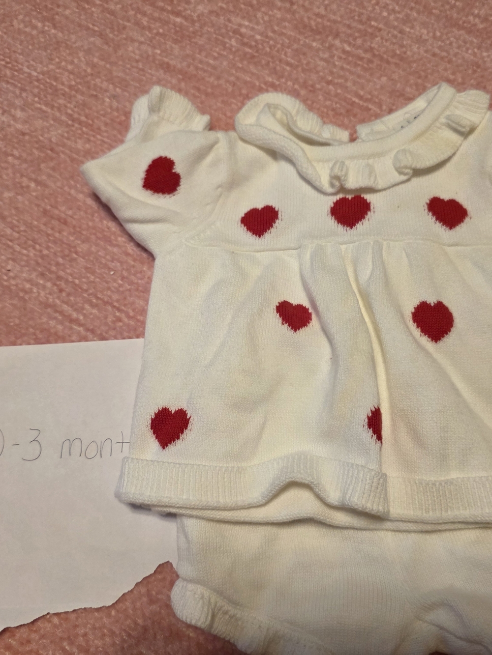 Janie and Jack Cream Knit Matching Set with Red Hearts